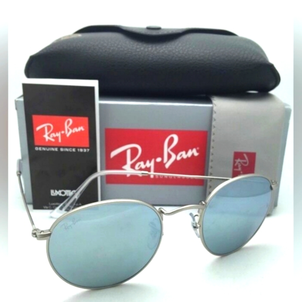 LIKE NEW RayBan Round Metal RB3447 Silver Mirror Ray ban Sunglasses - Picture 2 of 16